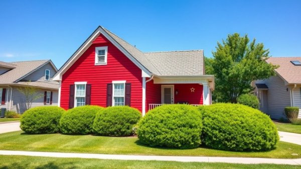 Charming red house with white trim for mortgage illustration