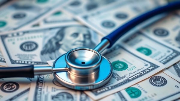 Healthcare costs rising symbolized by stethoscope on money.