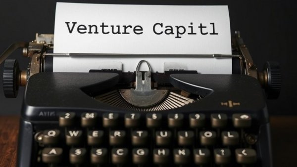 Vintage typewriter displaying 'Venture Capital' funding concept.