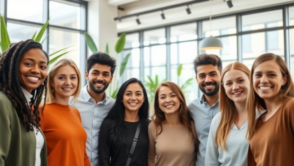 Diverse young professionals in modern office setting.