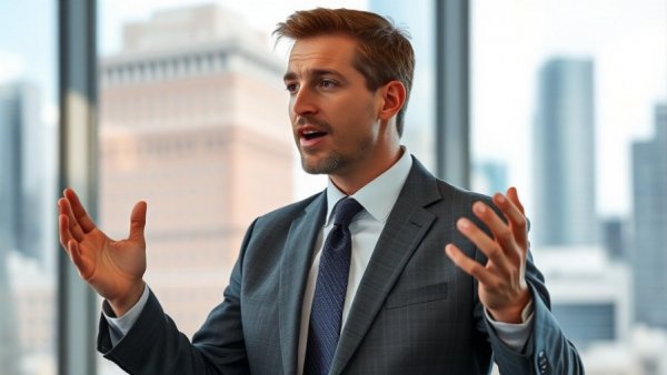 Businessman speaking passionately about Lakewatch AI security product.