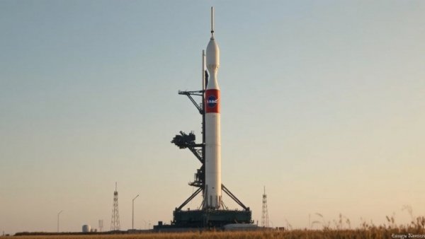 NASA Artemis II mission rocket on launch pad against clear sky.