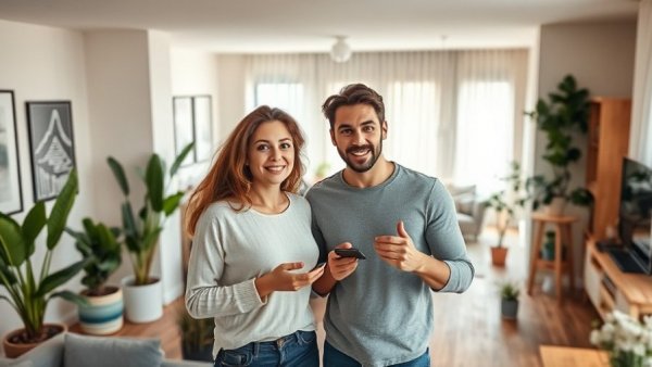 Young couple exploring modern apartment with real estate agent during 2026 spring housing market.