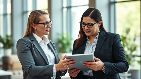 Business professionals discussing Transformative Leadership Training