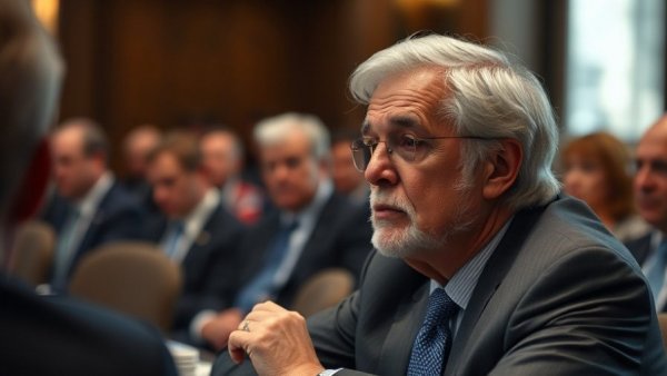 Expert speaking at leadership crisis meeting with focused expression