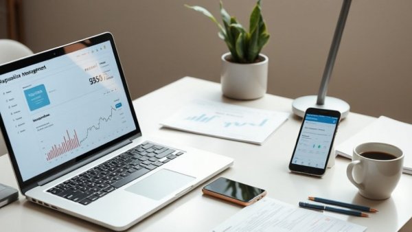 Digital tools for reputation management 2026 on a modern office desk.