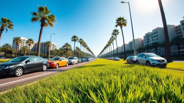 Traffic lined up for Artemis II launch on a sunny day.