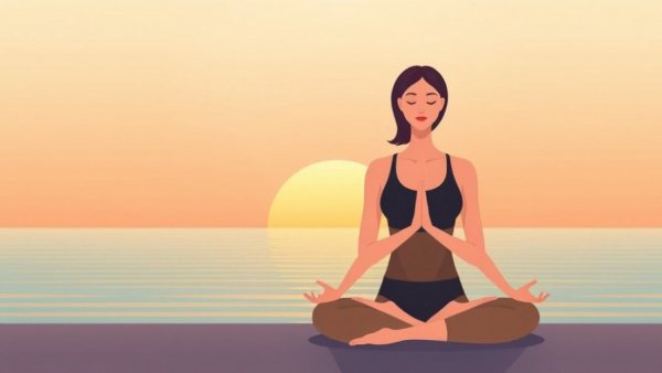 Yoga poses for beginners guide with tranquil meditation scene.