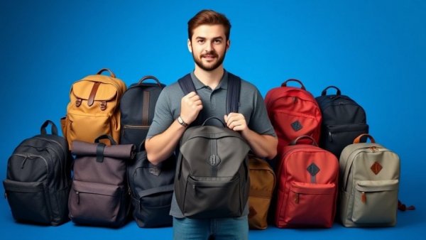Diverse backpacks lineup with a male presenter, Best Travel Backpacks for 2026 showcase.