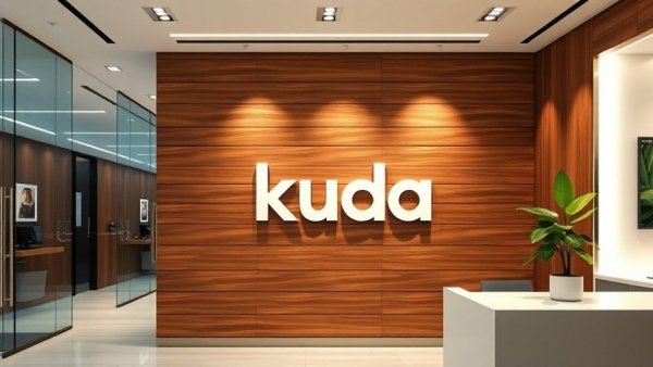 Kuda Bank modern interior design with logo and plant