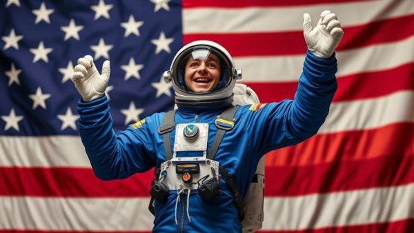 Astronaut celebrating at Artemis II mission launch event