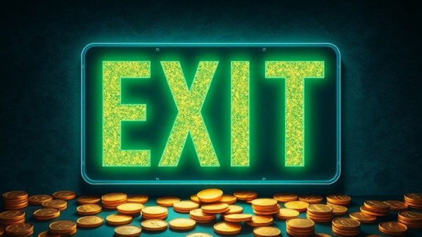 Exit sign with coins symbolizing LiteLLM exit after security breach.