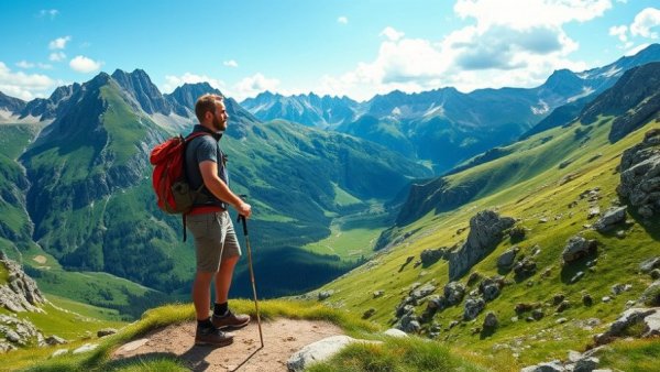 Hiker enjoying scenic view in Gastein Valley during a hiking adventure.