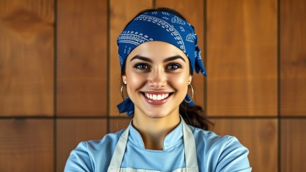 Chef in Middle Eastern restaurant in East Austin smiling.