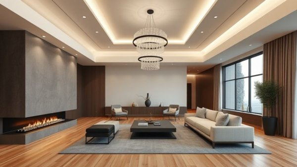 Modern living room with stylish fireplace design ideas.