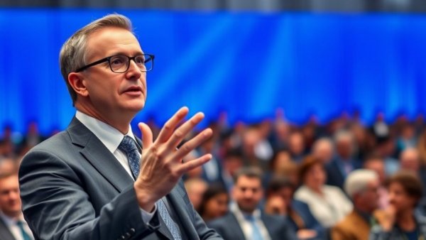 Professional discussing at a conference related to AI-Driven Drug Discovery.