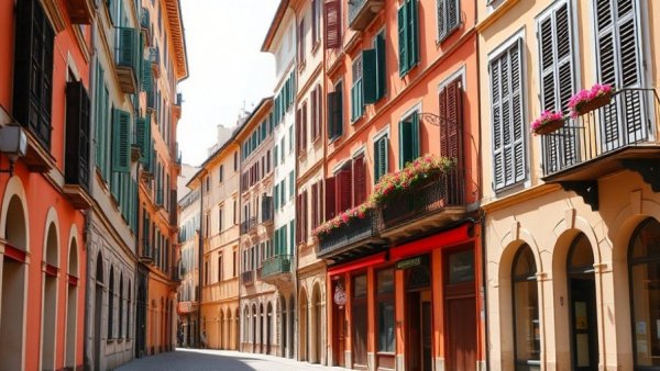 Colorful Milan street with vibrant buildings and charming architecture.