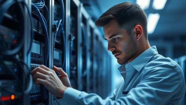 Amdocs valuation after Matrixx acquisition visualized with network engineer at work.