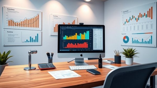 Modern office with accounting software and charts, best accounting software solutions