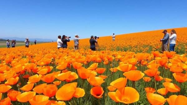 Visitors in poppy field during spring at U.S. state park.