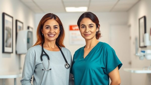 Women in urgent care clinic setting, professional and relaxed.