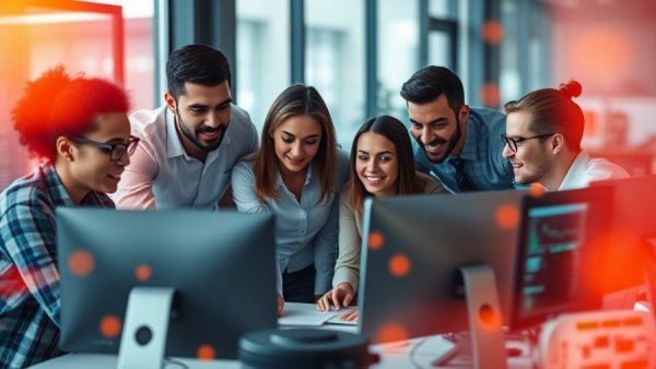 AI data storage cost optimization team meeting in modern office.