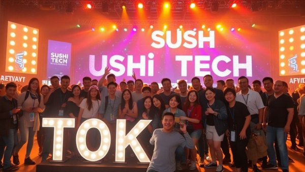TechCrunch SusHi Tech Challenge 2026 event stage, group posing under lights.