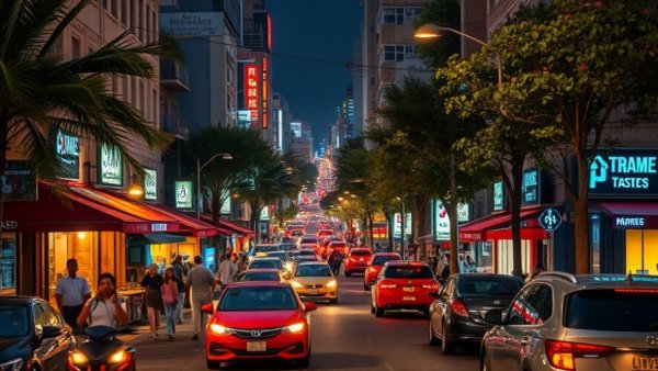 Vibrant dining options in the Triangle area bustling at night.