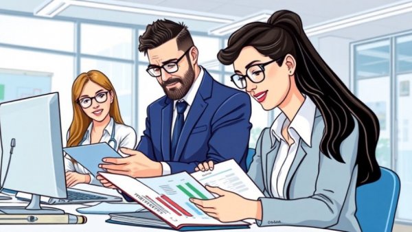 Corporate team managing accounts receivable efficiently in a modern office.