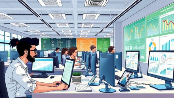 Office team efficiently handling accounts receivable with digital tools.