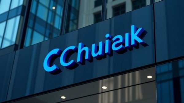 AI drug discovery logo on modern building facade, urban environment.