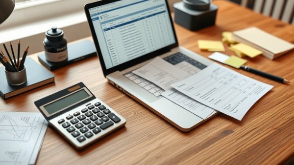 Understanding Accounts Payable: Accounting desk with calculator and laptop