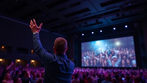 Charismatic speaker engaging audience, influence without pushing.