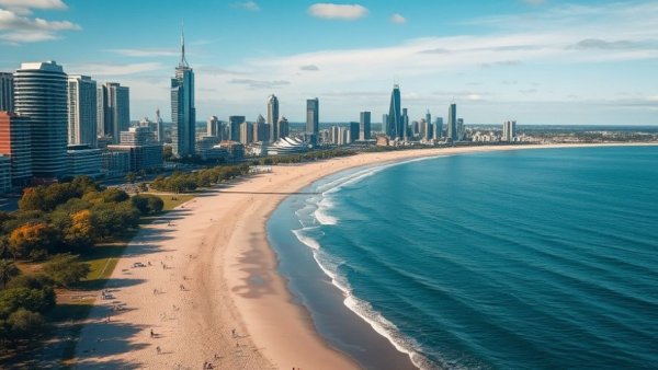 Aerial view of Melbourne beach and skyline illustrating North vs South Melbourne.