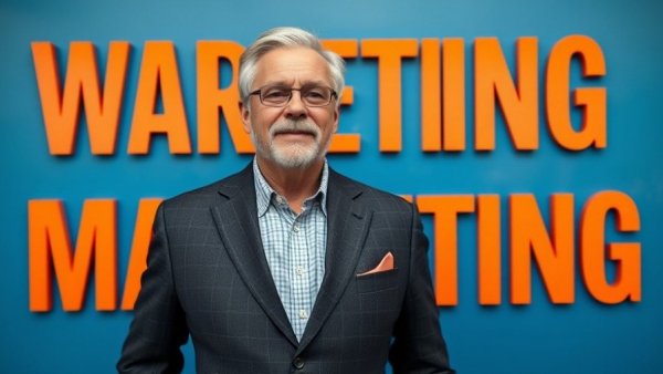 Confident man in suit with marketing text, emphasizing business insights.