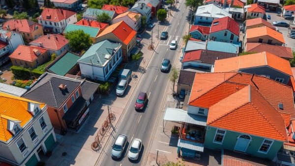 Aerial view of Clarkesville street scene on a sunny weekend.