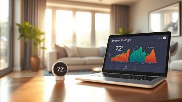 Smart home tech saves money with devices in modern living room.