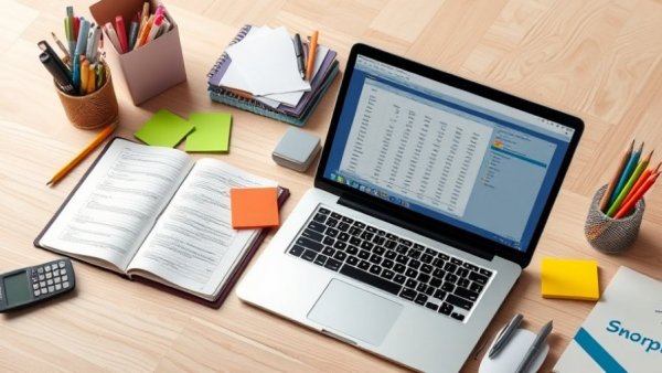 Launch a bookkeeping business: organized desk with laptop and stationery.