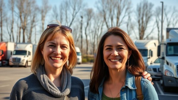 Warm smiles from two women outdoors symbolizing community support.