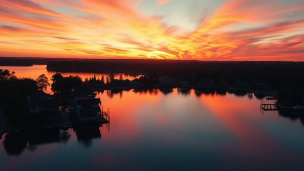 Howard Hanna Real Estate Expansion in Belhaven at sunset over water.
