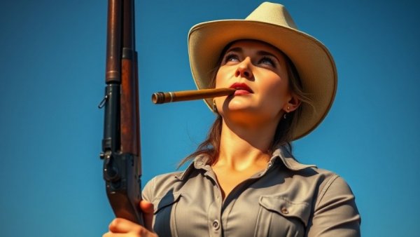 Defiant woman with cigar and gun at Austin Film Society Doc Days Festival.