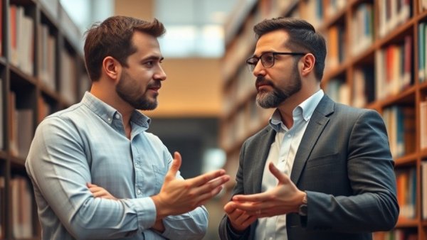 Thoughtful discussion between two men in a modern library, Jobs Left in The Company Of The Future