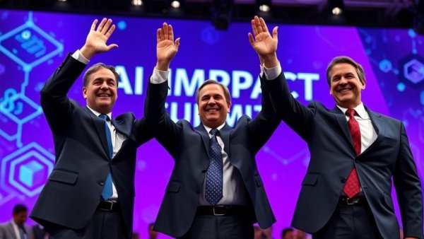 Leaders celebrating at AI Impact Summit, symbolizing AI talent war.