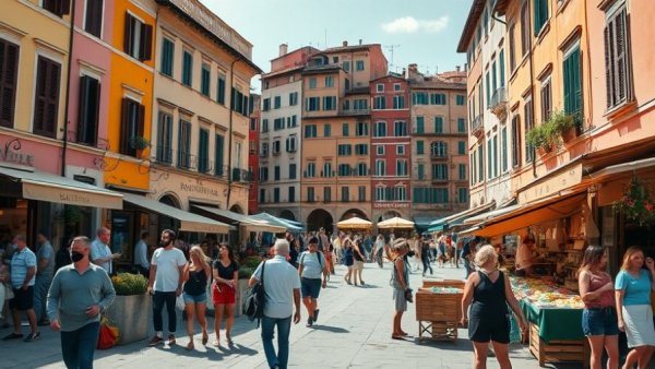 Vibrant Italian town showcasing work-life balance with a lively scene.