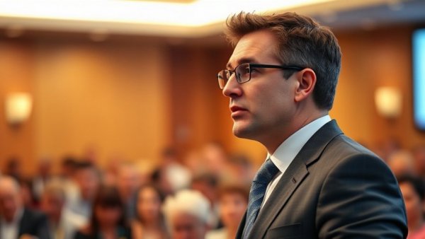 Thoughtful speaker discusses OpenAI public safety responsibility at conference.