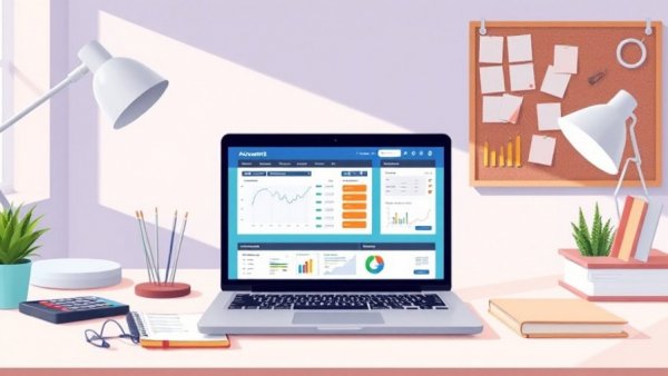 Workspace with accounting tools and software for freelancers.