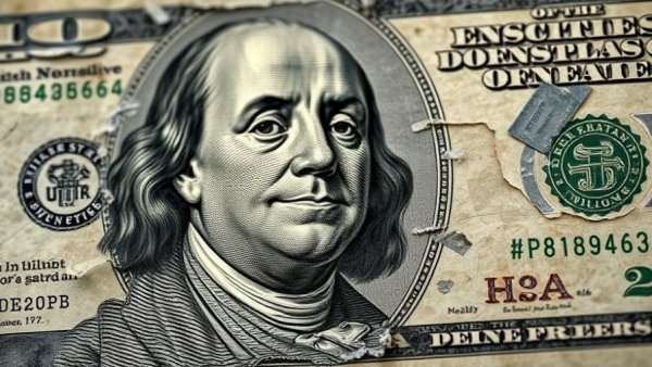 Aged dollar bill with Benjamin Franklin, representing financial growth and risk.