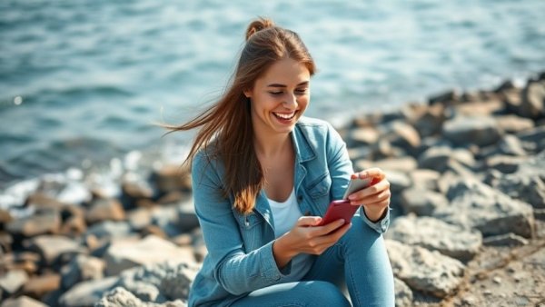 Woman enjoying phone by the sea, AI Health Responses Problematic