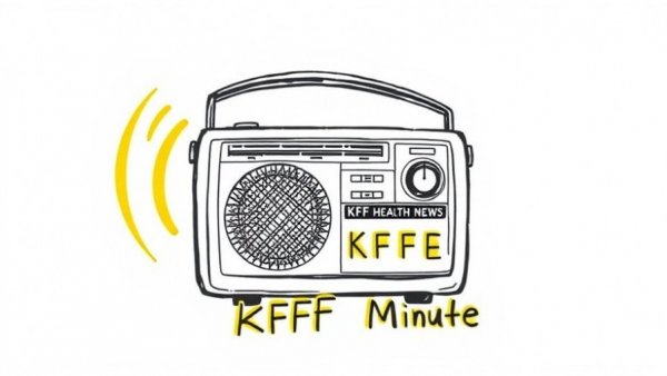 KFF Health News Minute graphic with vintage radio illustration.