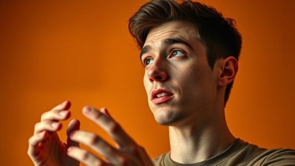 Young man discussing dynamic software interfaces passionately.